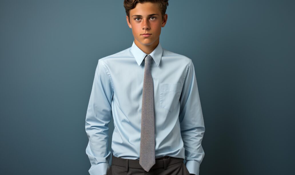 młody chłopak w koszuli i krawacie