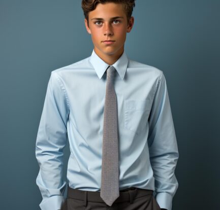 młody chłopak w koszuli i krawacie